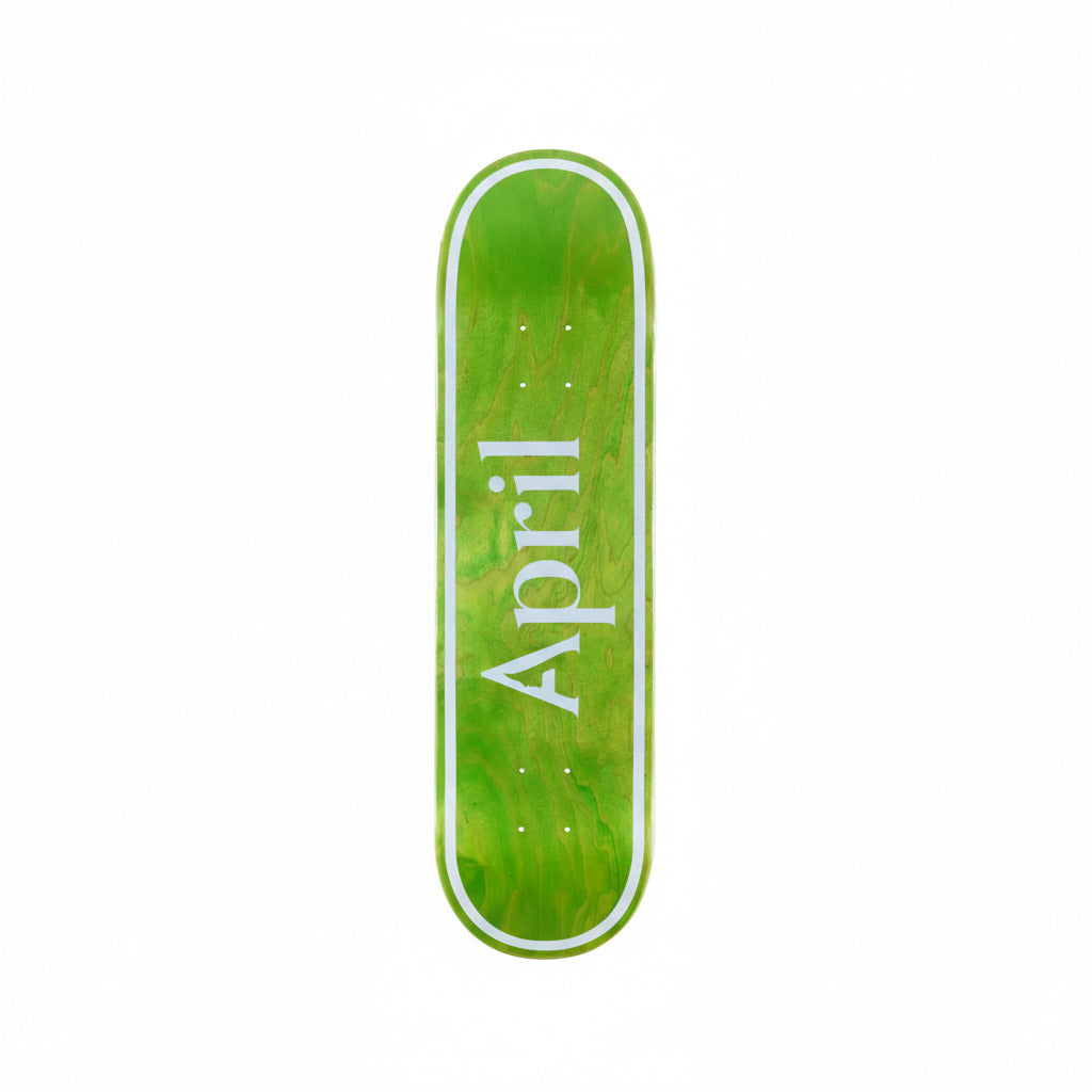 Planche de skateboard APRIL AP OG LOGO vert inversé, deck de skateboard avec logo vert brillant, vue de face.