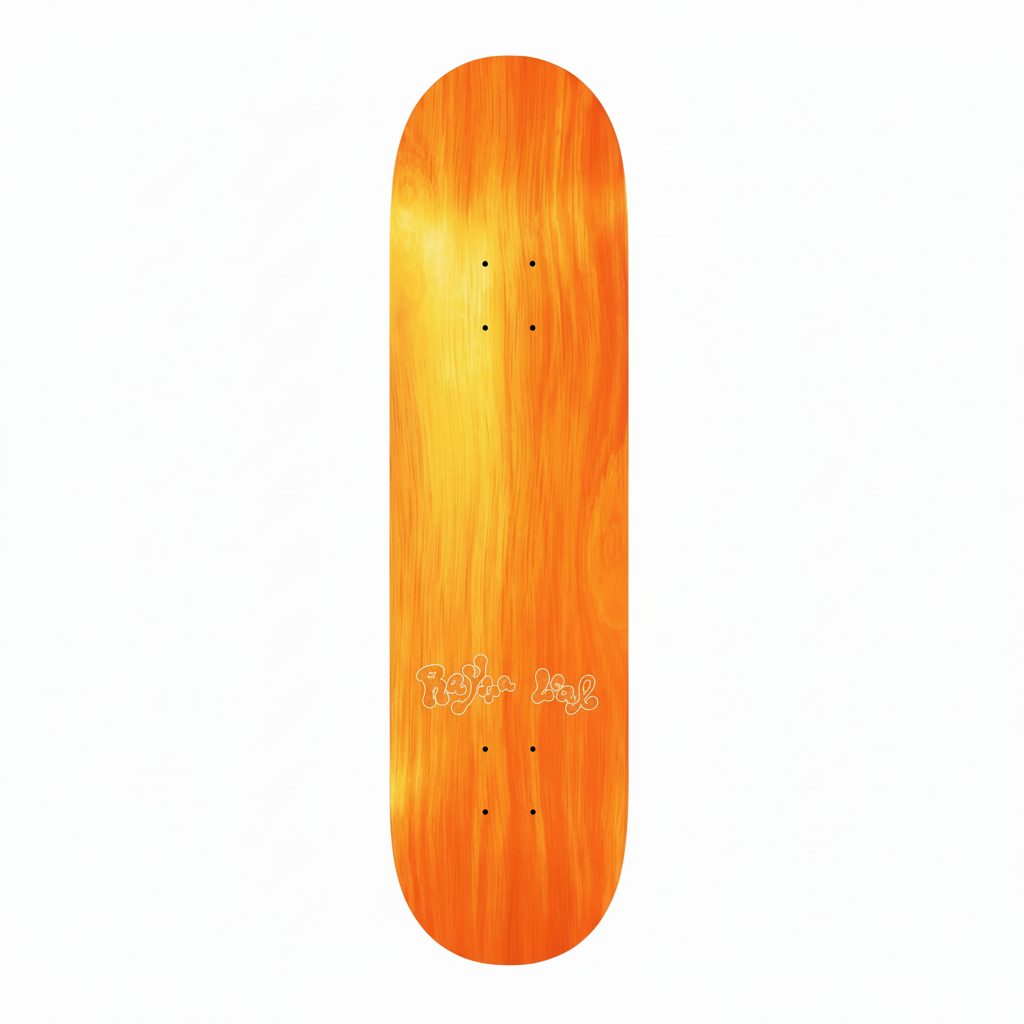 Planche de skateboard APRIL Rayssa Leal de la marque APRIL, vue du dessus, avec graphismes colorés et design artistique.