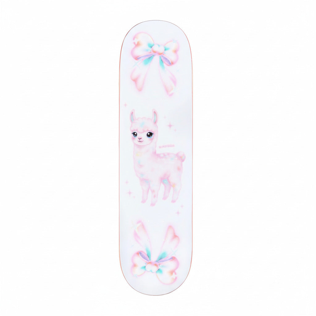 Planche de skateboard APRIL Rayssa Leal Bows avec design coloré, vue de dessus montrant la planche complète.