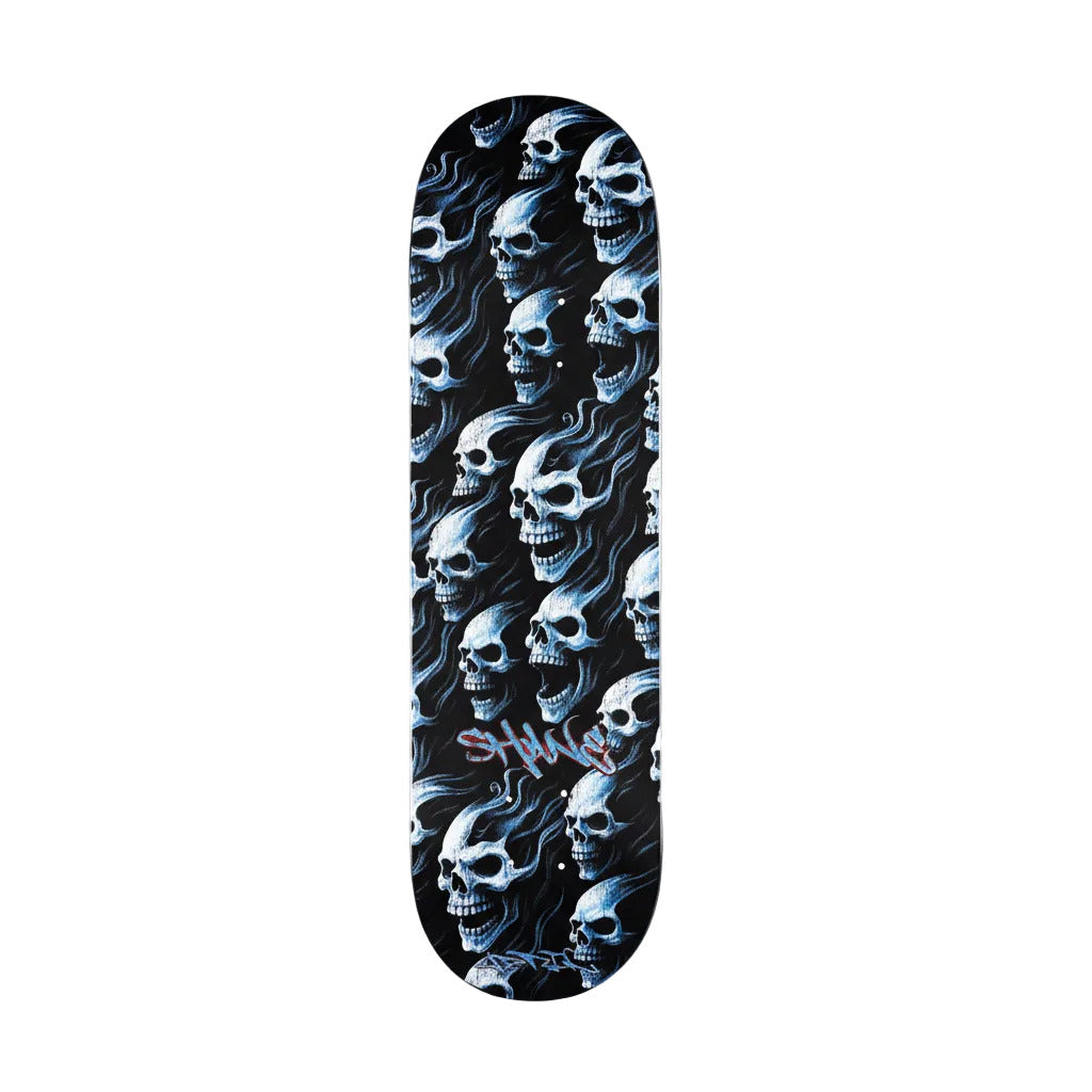Planche de skateboard APRIL Shane O'Neill Full Dead, design noir dip, vue de dessus avec grip noir et détails de la planche.