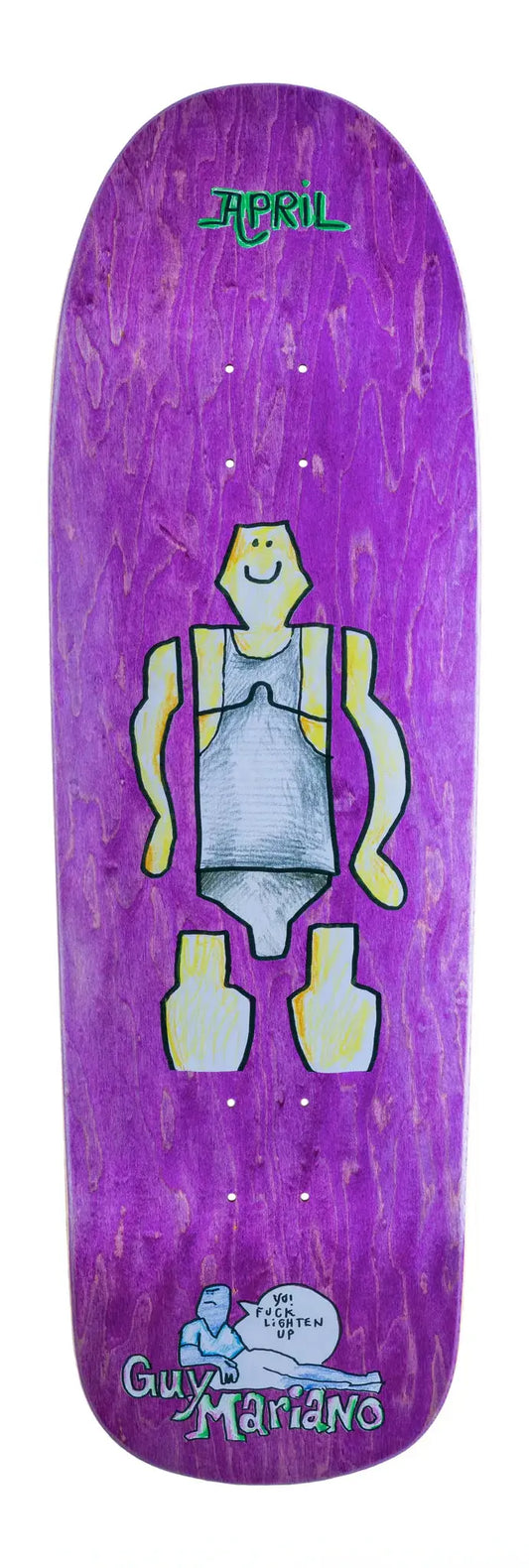 April skateboards Guy Mariano X Marc Gonzales artwork purple shaped 9.6 deck APRIL skateboard