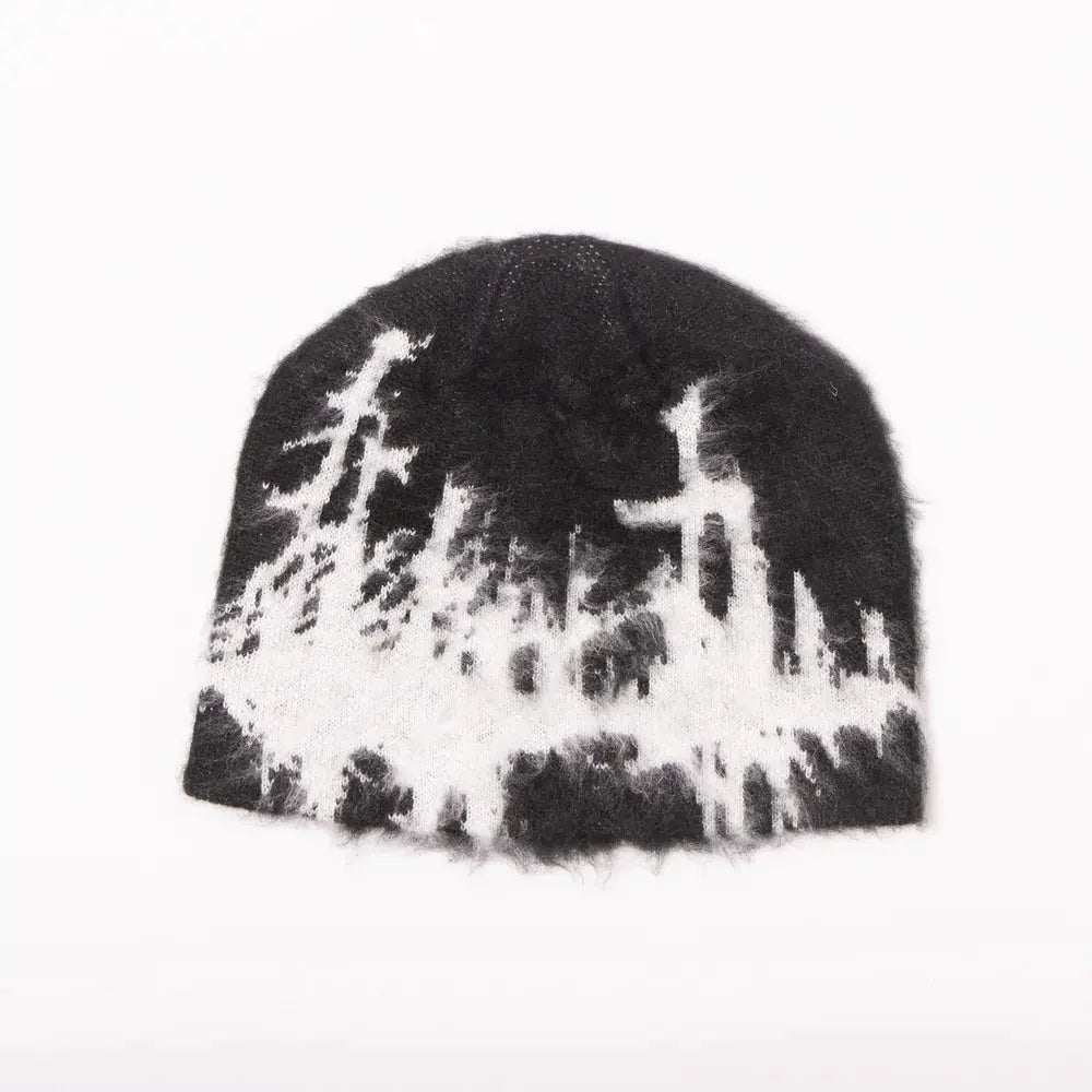 HODDLE FAUX MOHAIR SKULL BEANIE BLACK / WHITE Hoddle