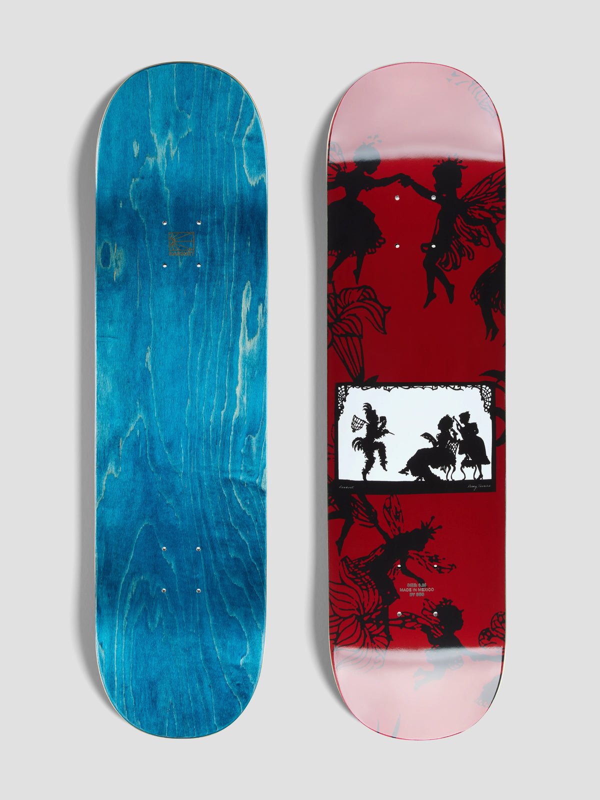 Planche de skateboard RASSVET Taveira unisexe en bois, 8.25 pouces, couleur rouge, vue de dessus, style classique et robuste.