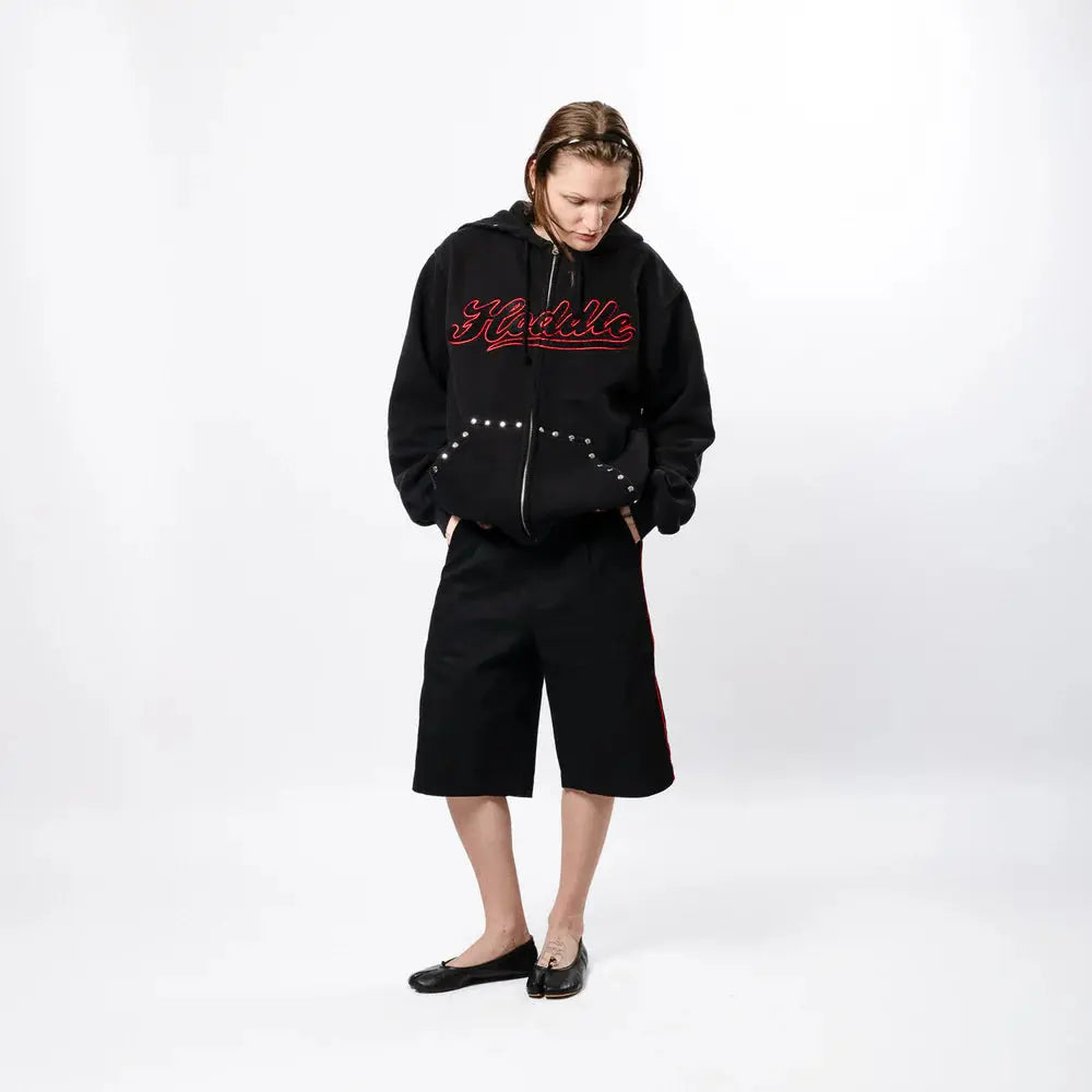 HODDLE STUDDED INTARSIA SCRIPT ZIP UP HOODIE BLACK Hoddle