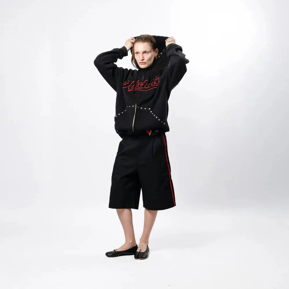 HODDLE STUDDED INTARSIA SCRIPT ZIP UP HOODIE BLACK Hoddle