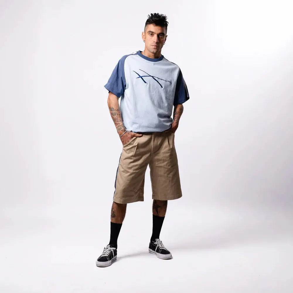 HODDLE WARPED JERSEY TEE - BLUE / NAVY Hoddle