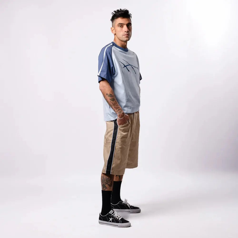 HODDLE WARPED JERSEY TEE - BLUE / NAVY Hoddle