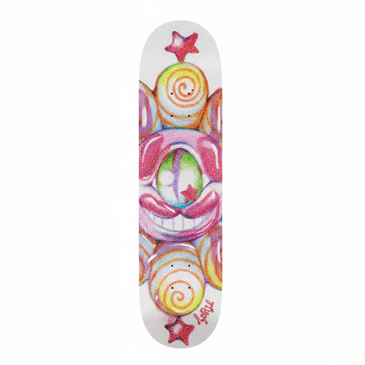 Planche de skateboard APRIL Yuto Horigome par Ema Gaspar, deck de skateboard coloré avec design artistique.