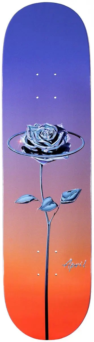 Planche de skateboard April Chrome Rose Couleur, deck de skate en métal chromé avec finition rose pour tricks et style urbain.