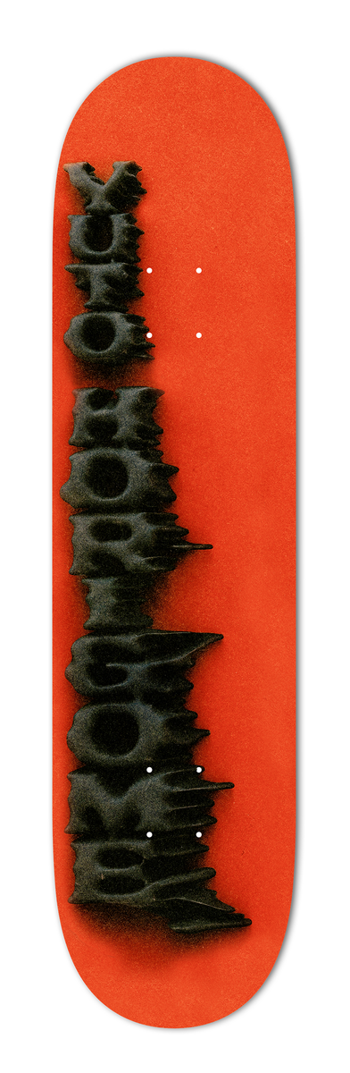 Planche de skateboard APRIL YUTO HORIGOME STAMP rouge, deck de skateboard avec design artistique, vue de face.