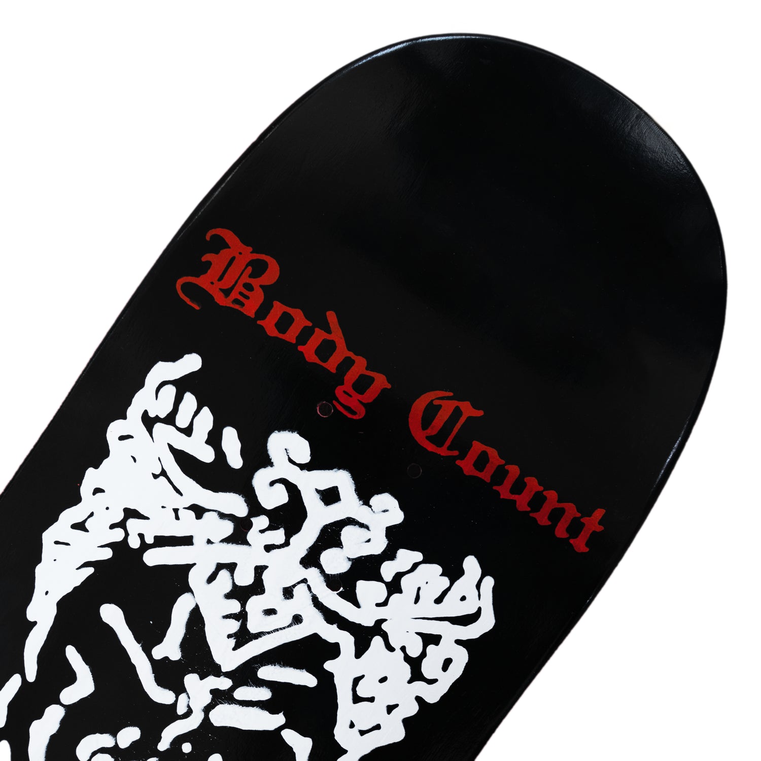 Planche de deck CARPET Body Count 8.25 pour skateboard, montrant la surface avec design graphique et logo de la marque.