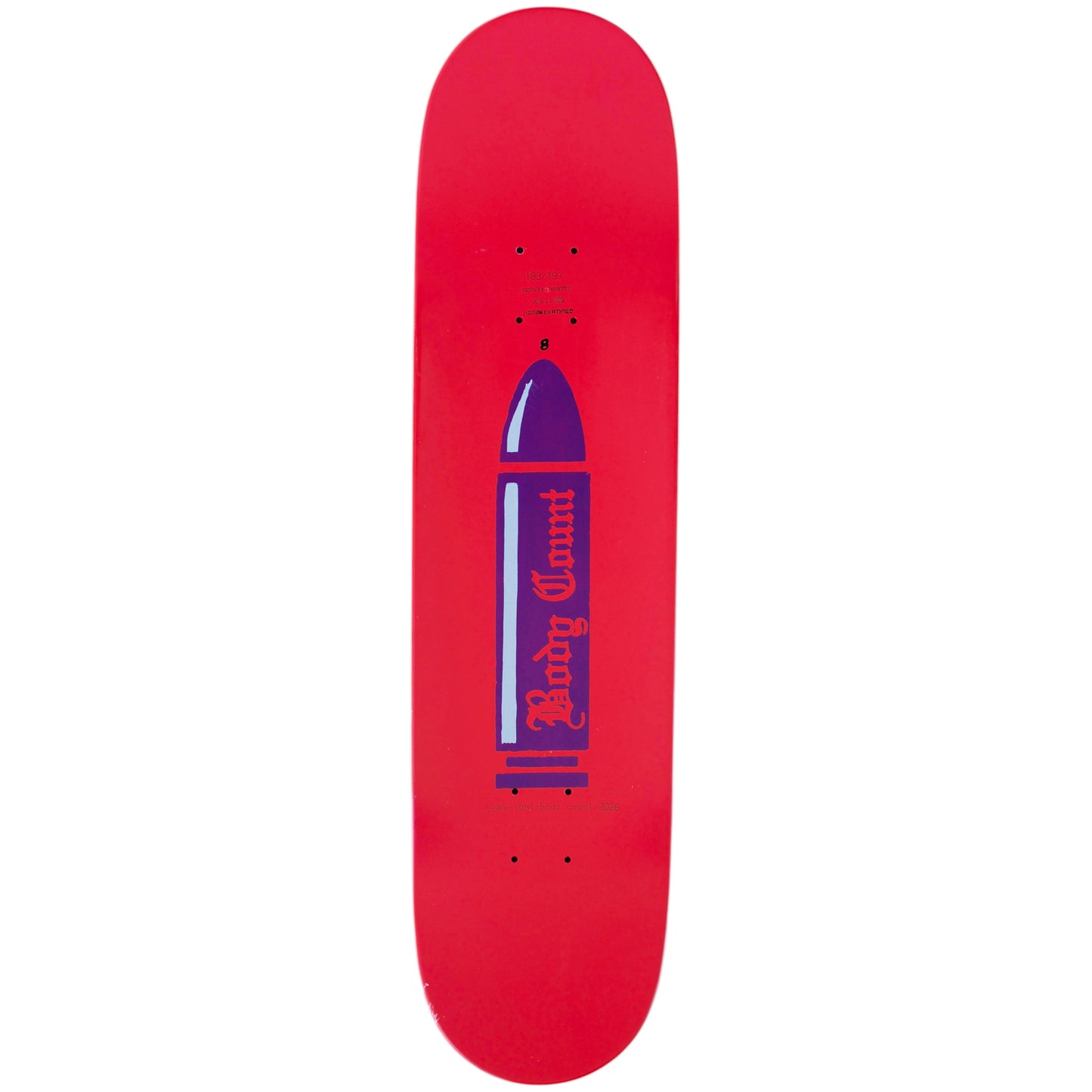 Planche de deck pour skateboard Carpe Body Count Deck 8.25, design graphique avec logo et motifs colorés.