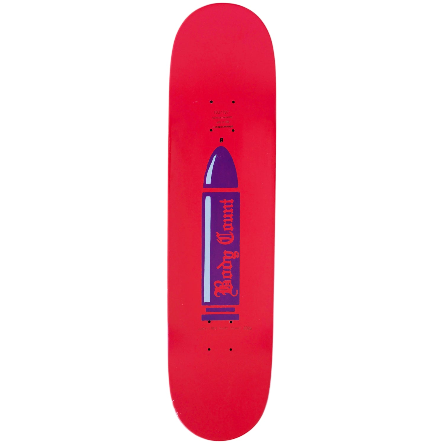 Planche de deck pour skateboard Carpe Body Count Deck 8.25, design graphique avec logo et motifs colorés.
