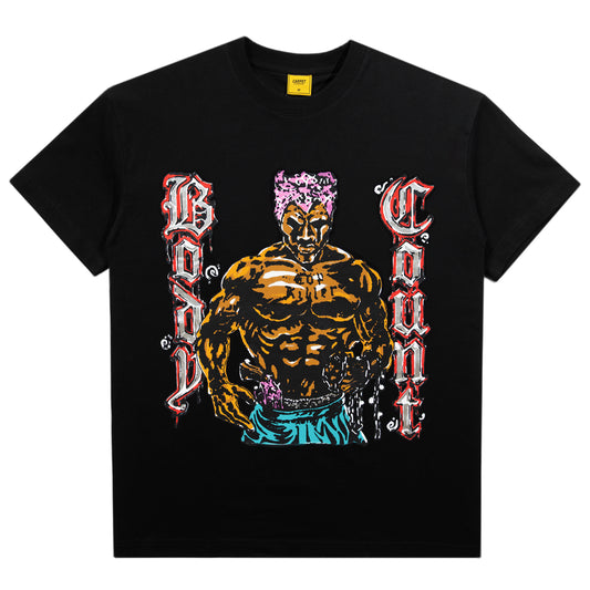 T-shirt noir de la marque Carpet avec logo Body Count imprimé sur le devant, tissu en coton confortable.