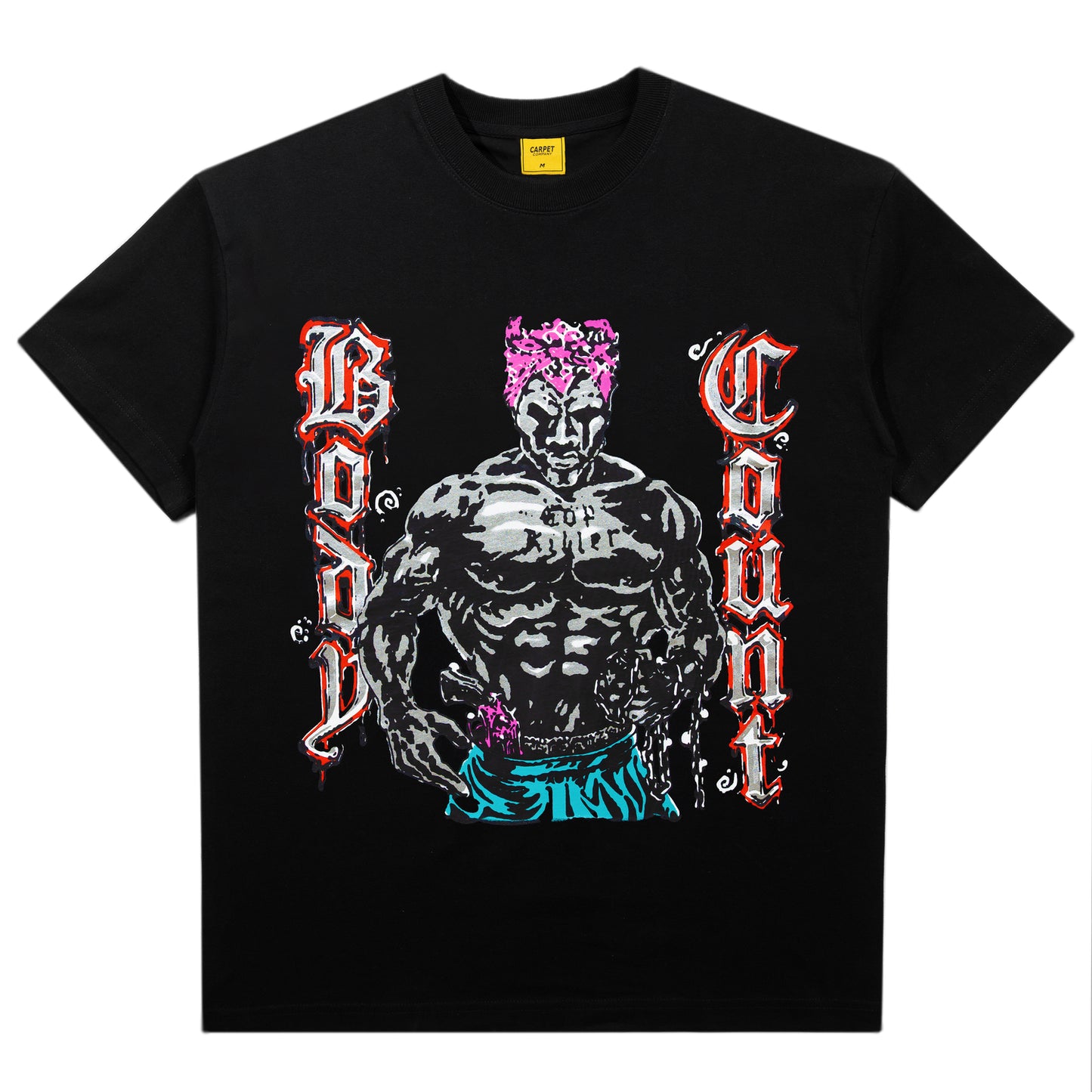 T-shirt noir de la marque Carpet, modèle Body Count, avec logo graphique sur le devant, en coton confortable.