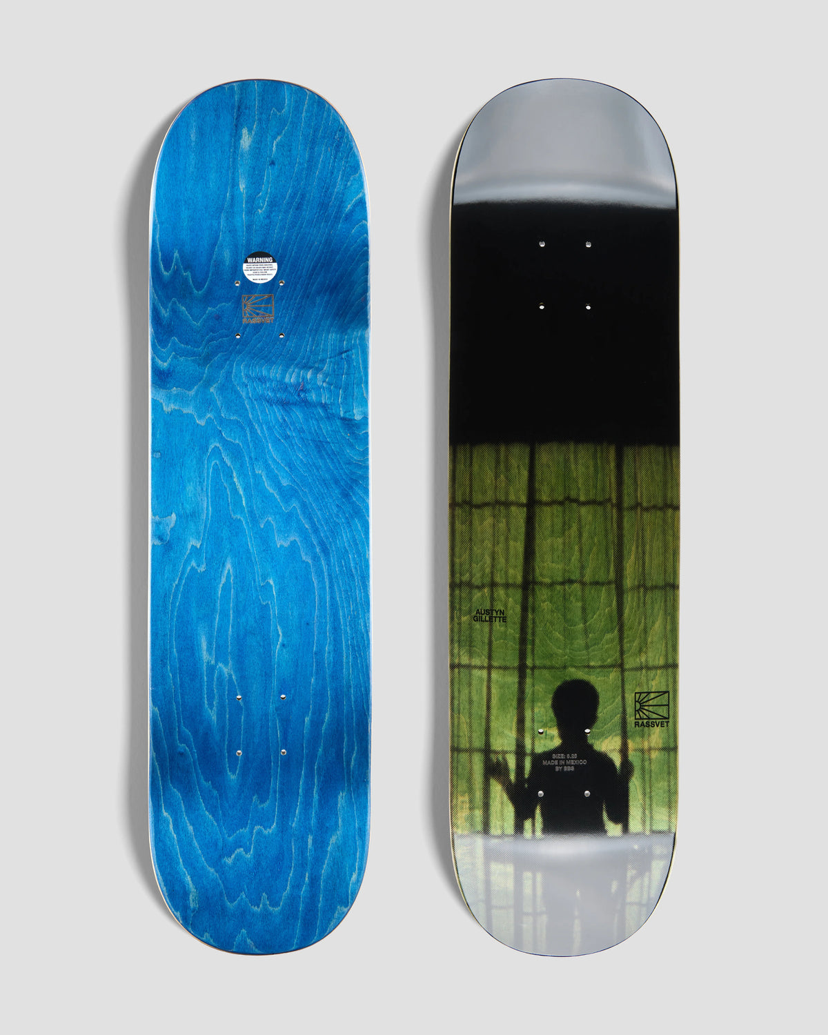 Gilette RASSVET pour planche de deck en bois unisexe, couleur jaune, visible en gros plan sur la planche de skateboard.