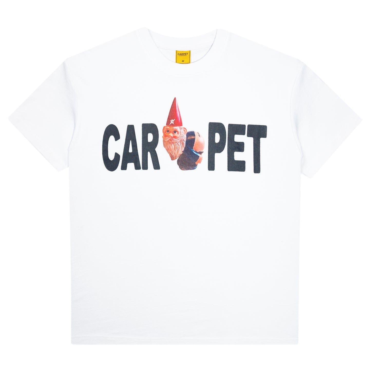 T-shirt blanc Carpet avec un gnome imprimé, style décontracté, en coton, pour homme ou femme.
