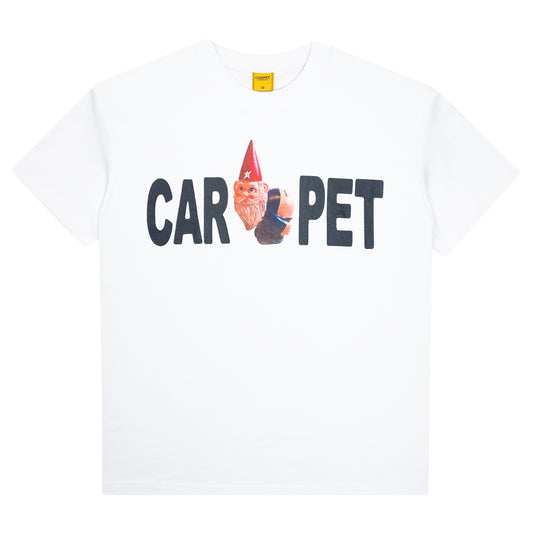 T-shirt blanc Carpet avec un gnome imprimé, style décontracté, en coton, pour homme ou femme.