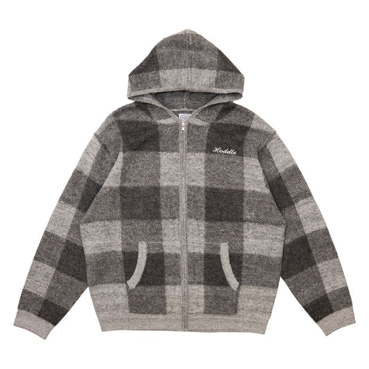 HODDLE MOHAIR CHECK ZIP UP GOOD GREY
