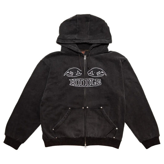 HODDLE WATCHER ZIP UP HOOD BLACK WASH Hoddle