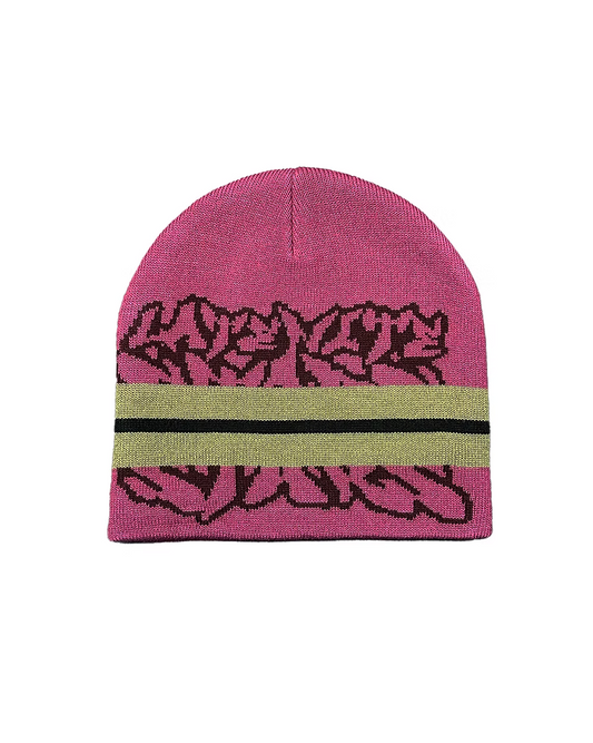 Bonnet à rayures rouges LATE NITE STAR avec logo, style décontracté et confortable pour l’hiver.