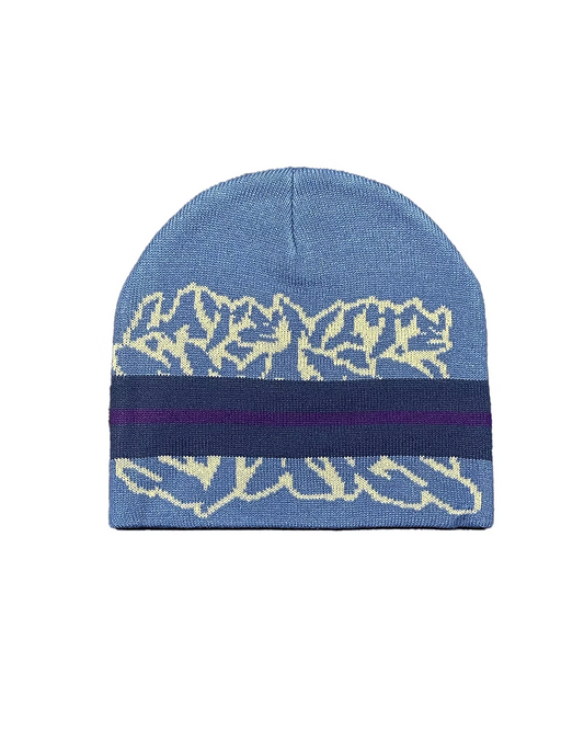 Bonnet à rayures bleues de marque Late Nite Star avec logo, confortable et chaud, pour un style décontracté.