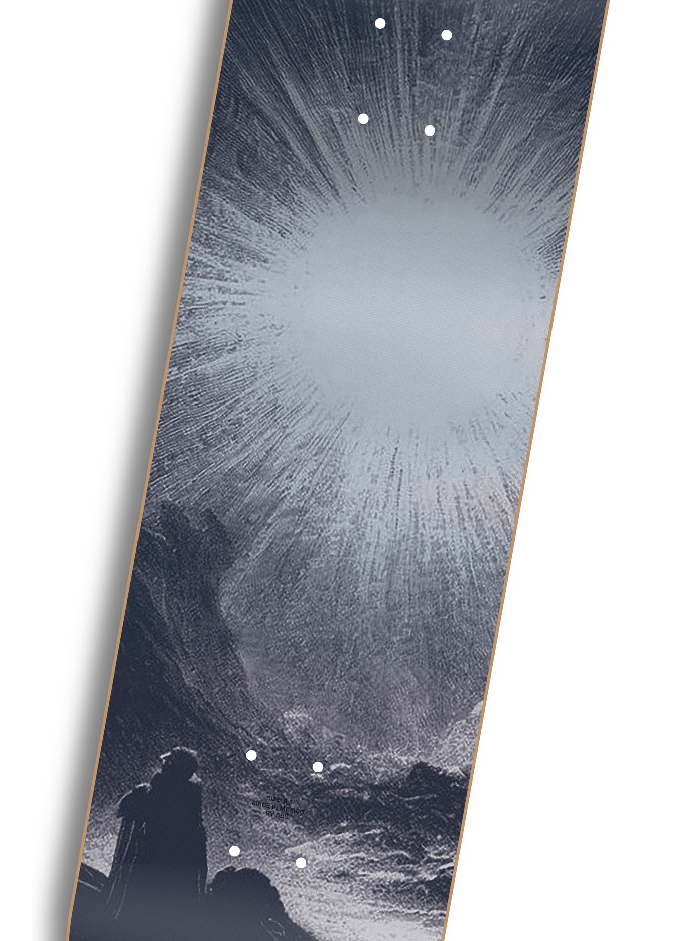 Planche de skateboard RASSVET Cambryan Sedlick Dawn 8.5 en marine, vue de dessus avec détails du grip et des trucks.