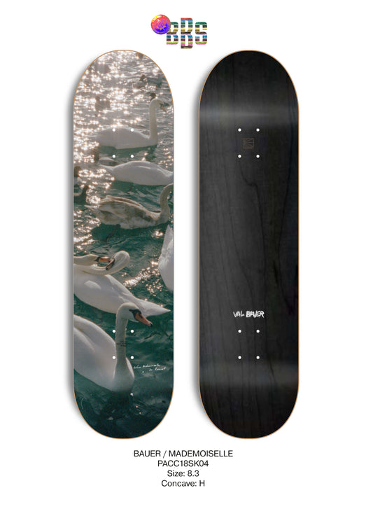 Planche de skateboard RASSVET Bauer Mademoiselle Deck 8.3 en bois avec graphismes colorés.