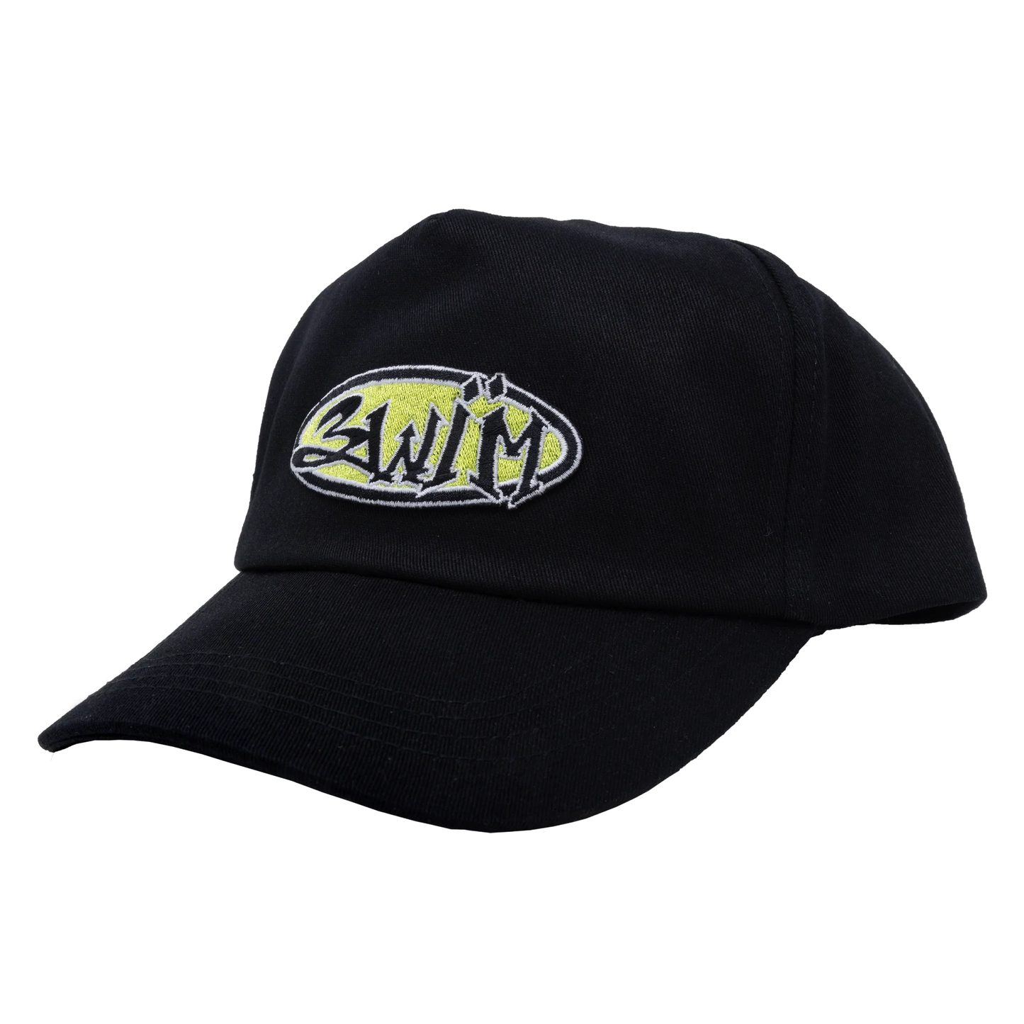Casquette SWIM skateboards SWIM11 5 PANEL HAT avec logo, vue de face, en tissu noir et blanc, style décontracté.