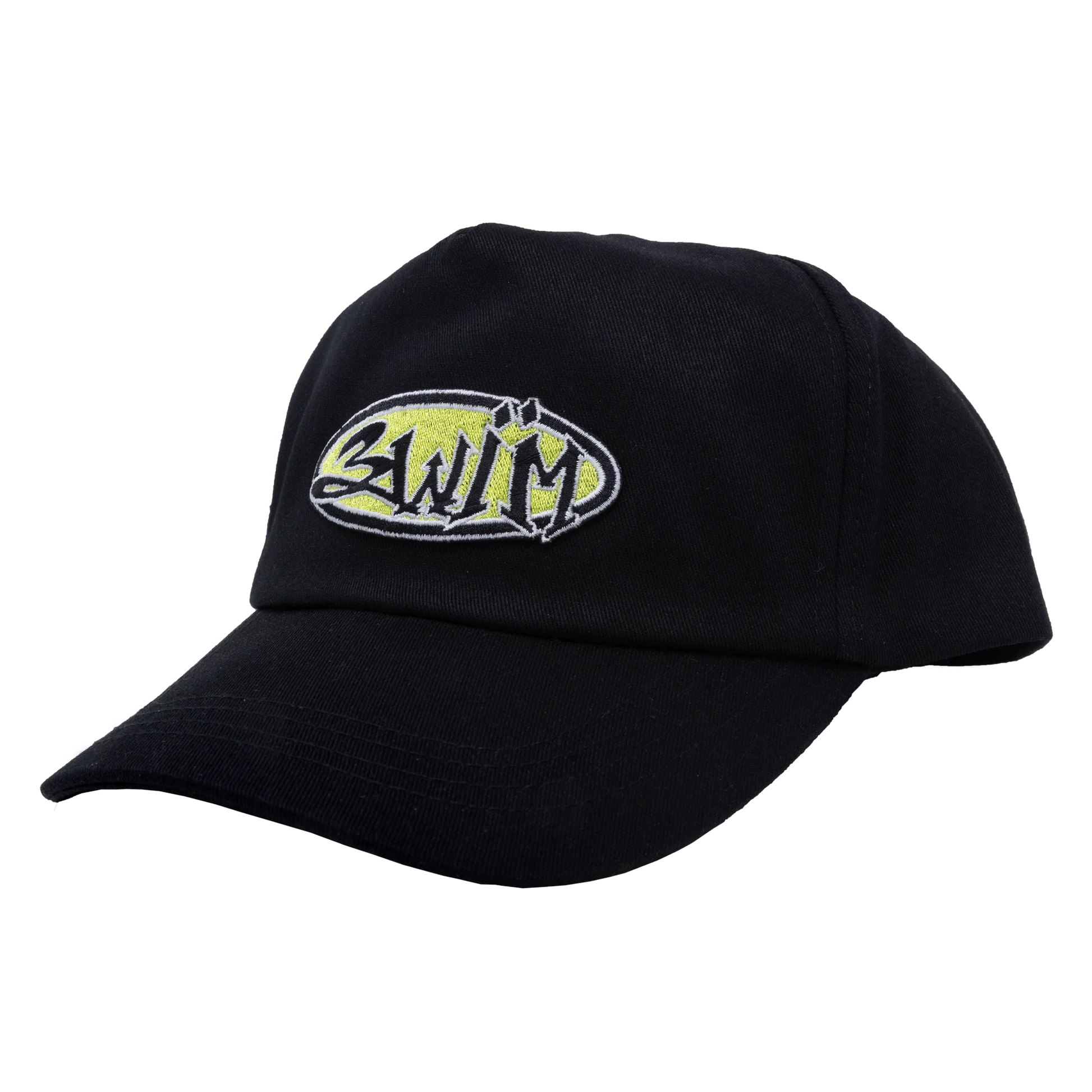 Casquette SWIM skateboards SWIM11 5 PANEL HAT avec logo, vue de face, en tissu noir et blanc, style décontracté.