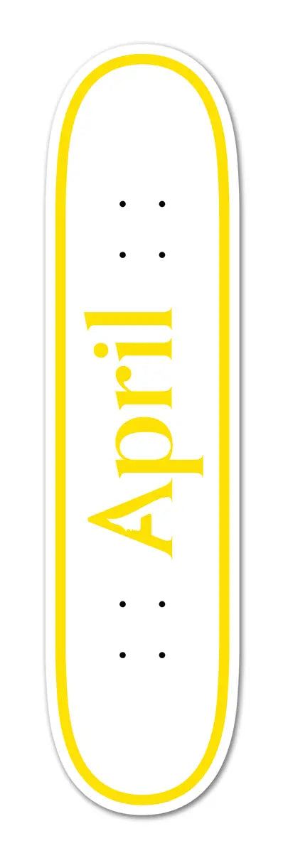 Planche de skateboard APRIL TWIN OG LOGO jaune et blanc, design double, pour skateboard, par la marque APRIL skateboard.