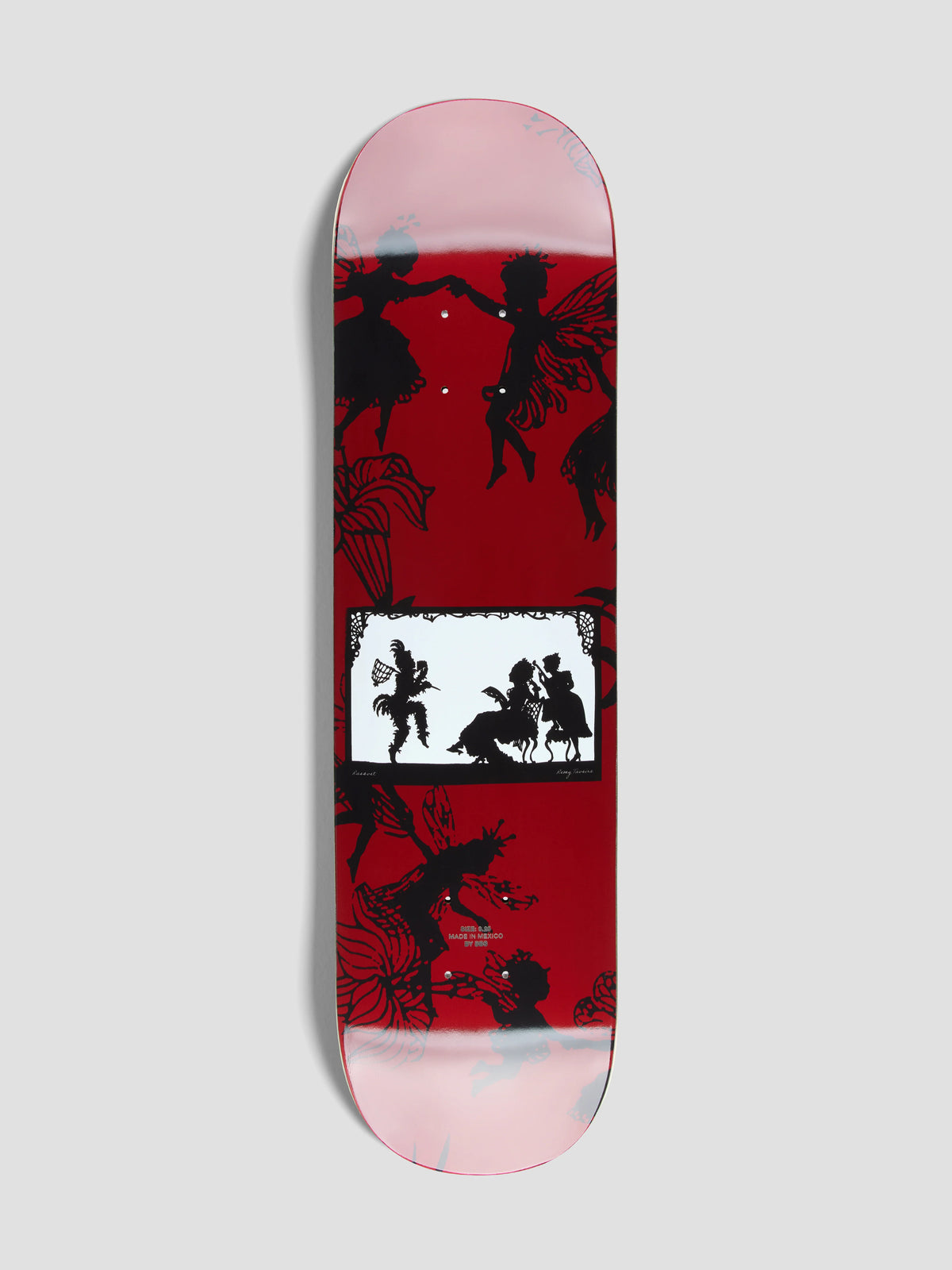 Planche de skateboard RASSVET Taveira unisexe en bois de 8,25 pouces, couleur rouge, vue de face avec motif de planche.
