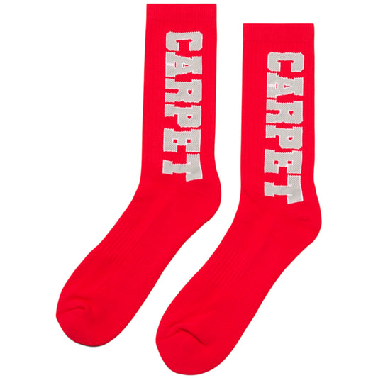 Chaussettes varsity rouges Carpet, style classique avec rayures blanches, confort et look décontracté pour toutes les occasions.