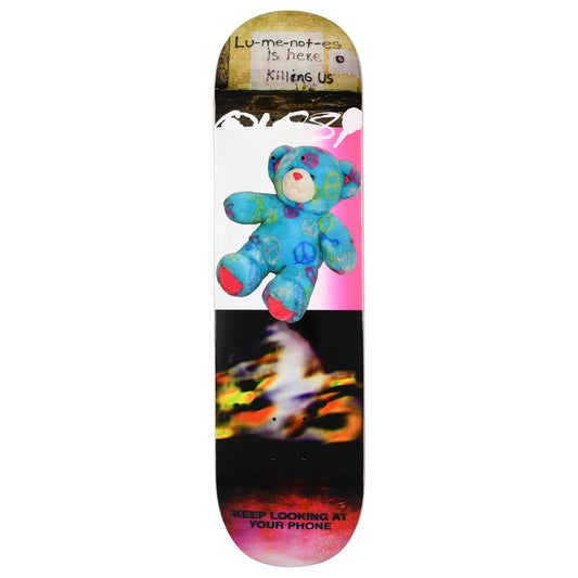 Planche de skateboard Quasi Illuminati 8,25” en bois, illustrée avec un design mystérieux et détaillé.