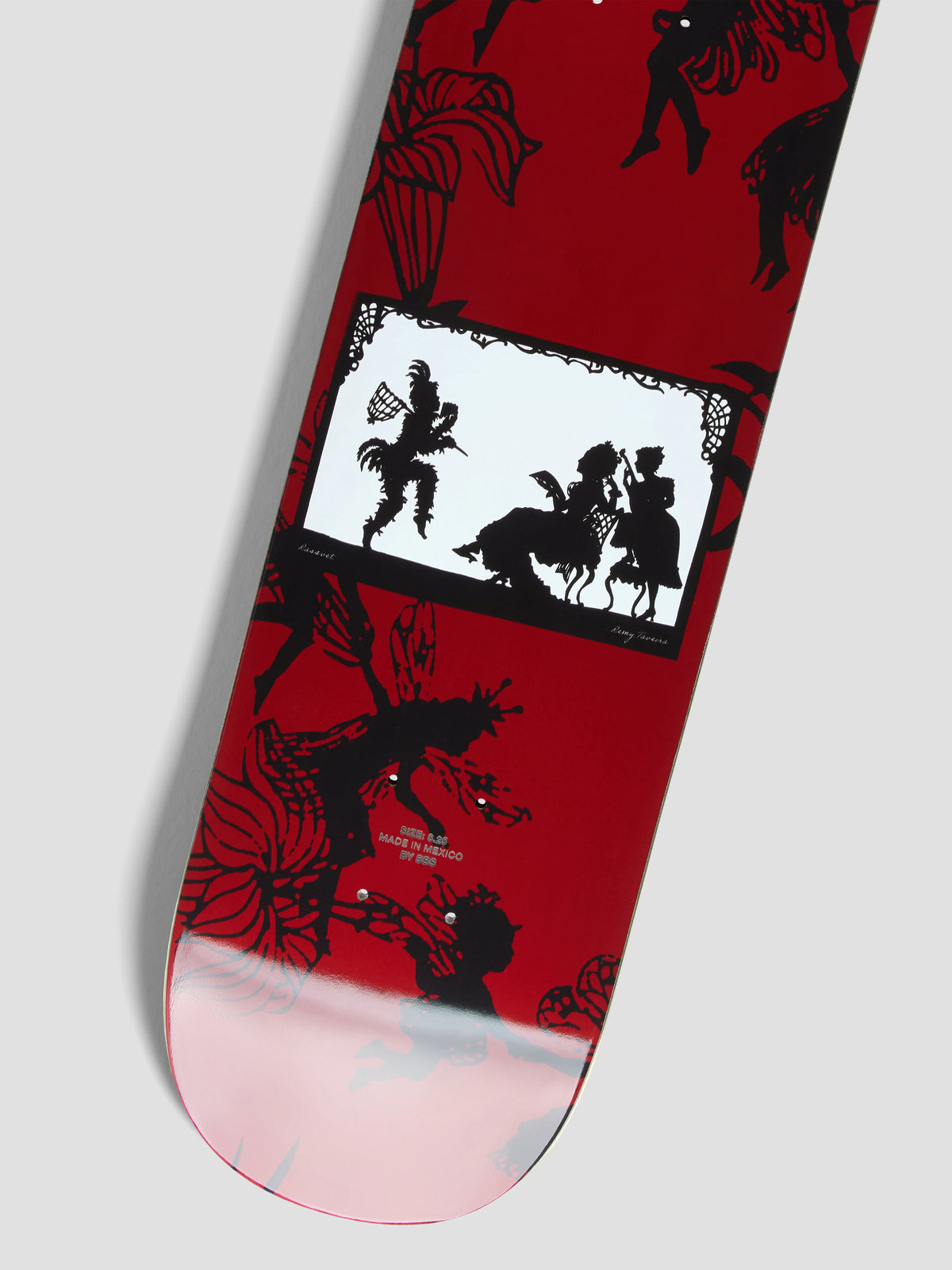 Planche de skateboard unisexe RASSVET Taveira en bois de 8,25 pouces, rouge, vue de face avec design naturel.